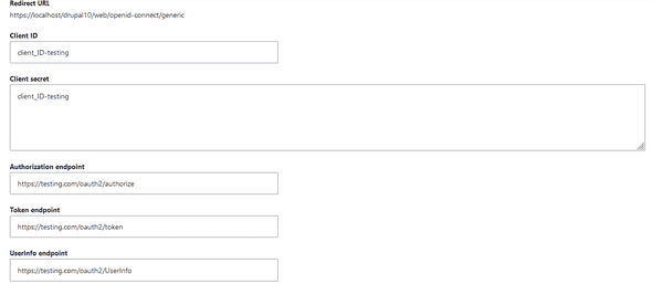 OpenID Connect configuration for testing